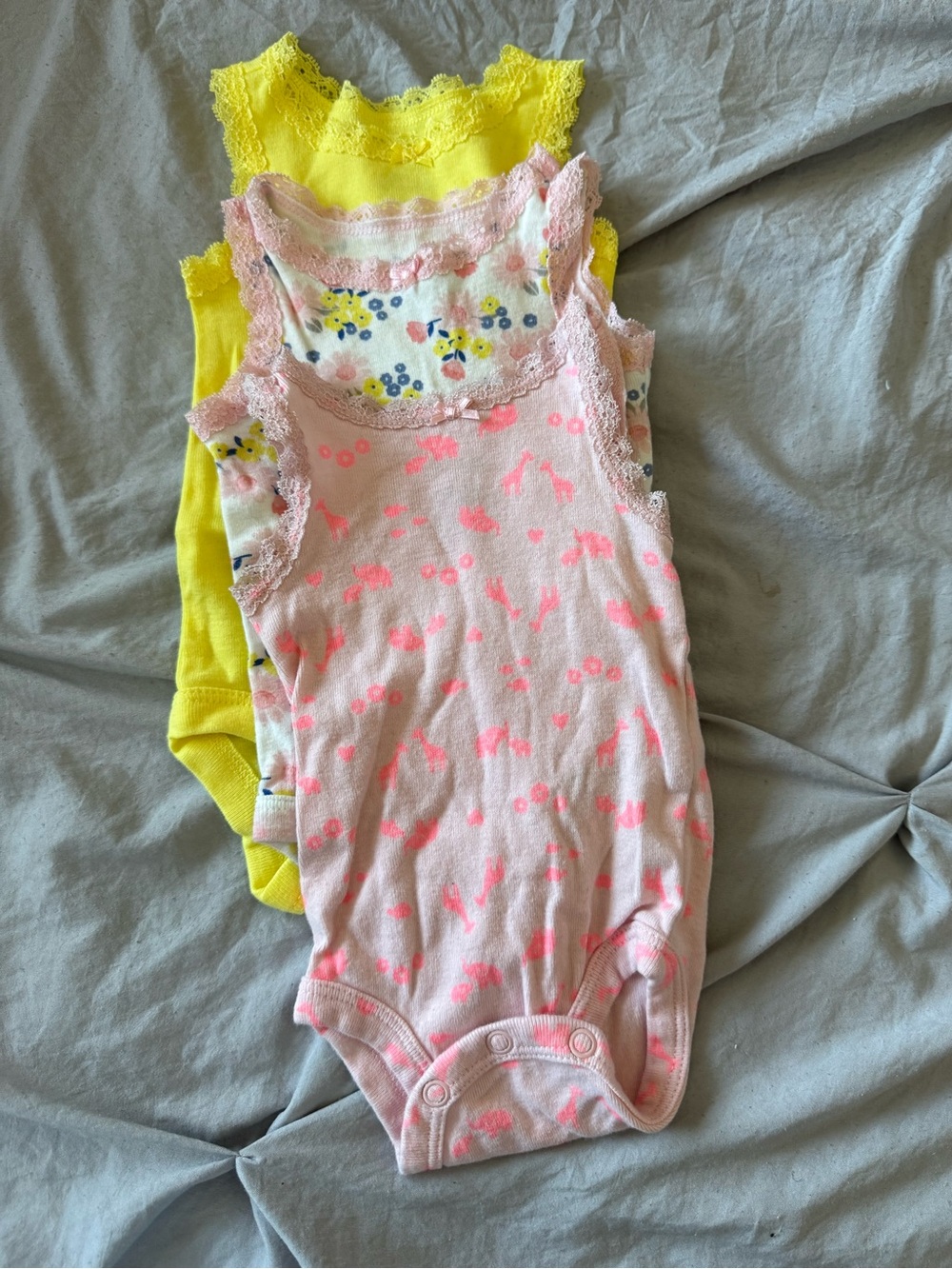 Simple Joys Three-Pack Lace-Trim Sleeveless Baby Bodysuits